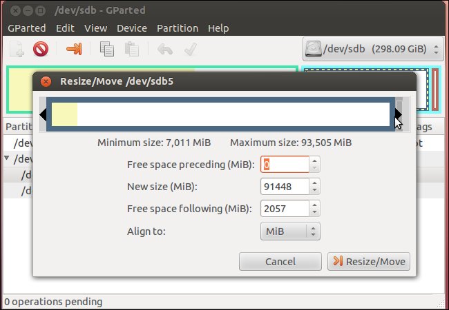 specify new partition size